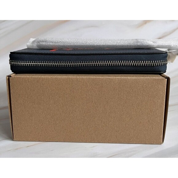 Coach Logo Women's Wallet Long Zip Around Pebble Leather Navy Authentic $298 - Picture 6 of 7